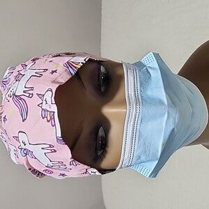 NWOT Pink Univorn Scrub Cap With Forehead Aweat Sheild Unisex OSFM
